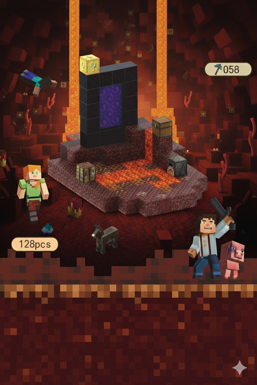 Netherworld-128 Parça Manyetik Minecraft Blok Seti