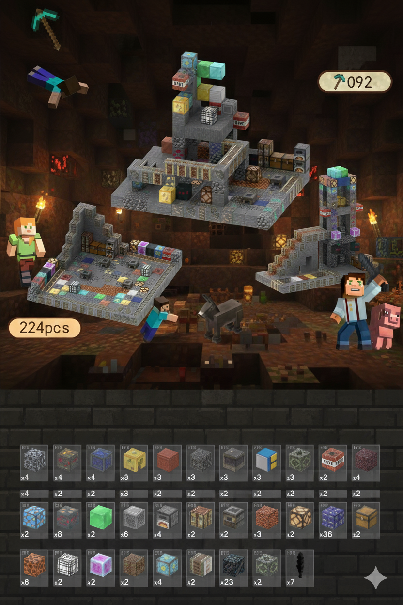 Manyetik Maden Blokları - 224 Parça Minecraft Uyumlu Set