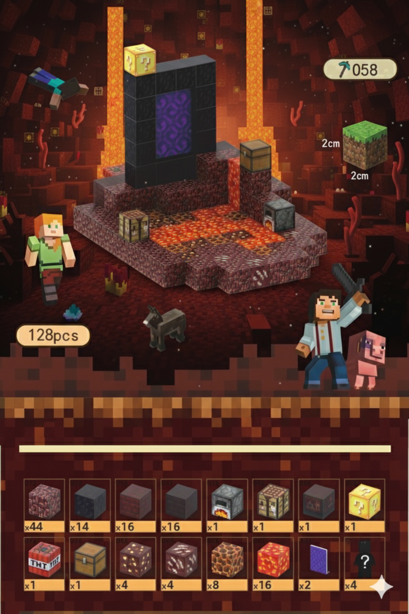 Netherworld-128 Parça Manyetik Minecraft Blok Seti